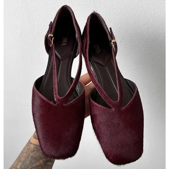 ZARA Double Strap Leather Ballet Flats NWT - Picture 4 of 16